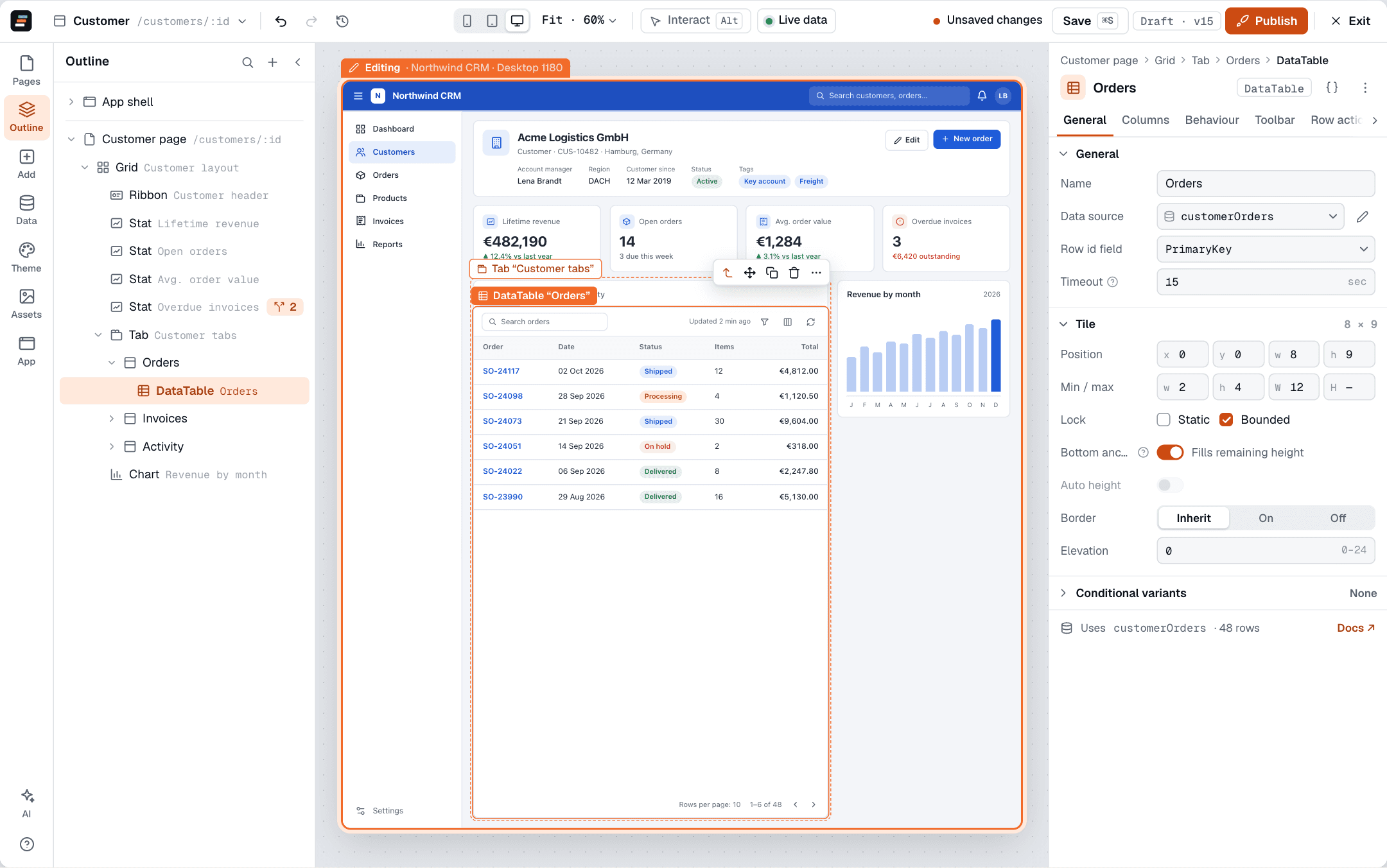 Edit the live app: Select real components on your running app and configure them in place.